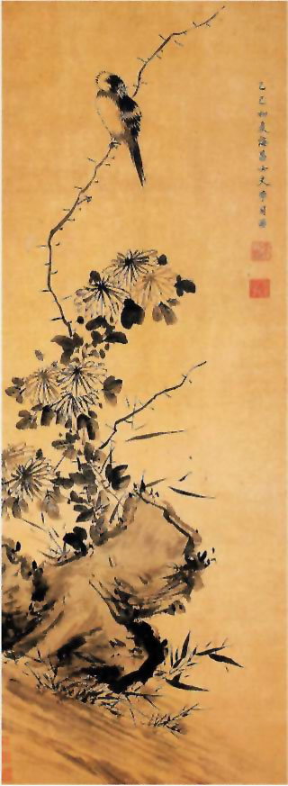 图片：菊石鸣禽图