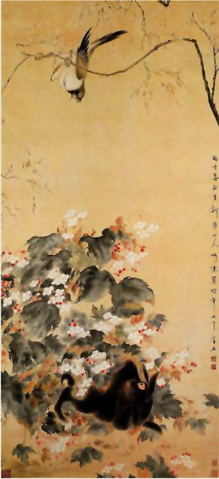 图片：海棠禽兔图